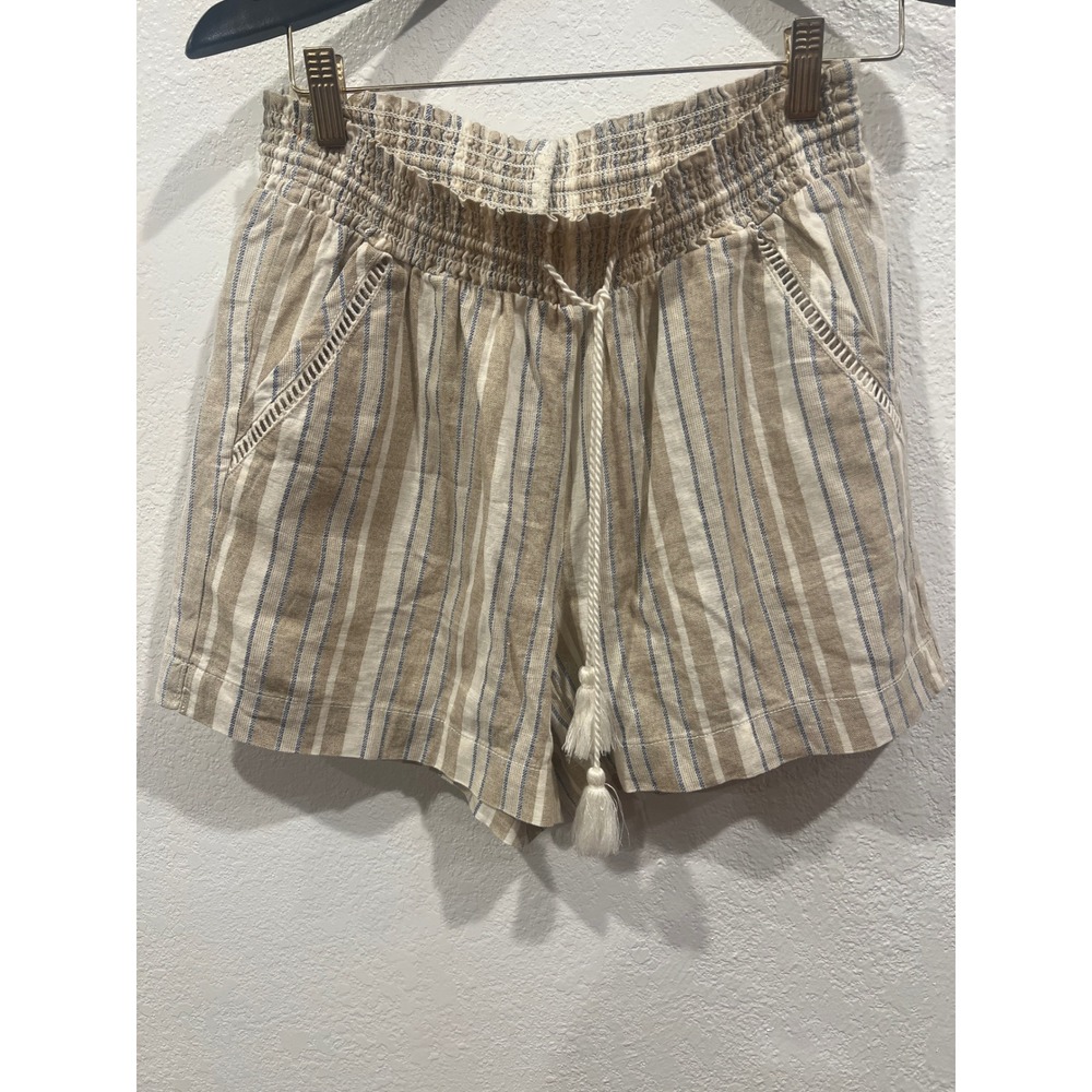 Briggs Linen Rayon Summer Shorts Inseam 4.5" Striped W/ Pockets Elastic Waist M